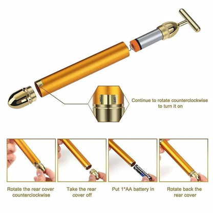 💛 ✨ 24K Gold Energy Beauty Bar – Electric Facial Massage Roller for Instant Lift & Glow ✨