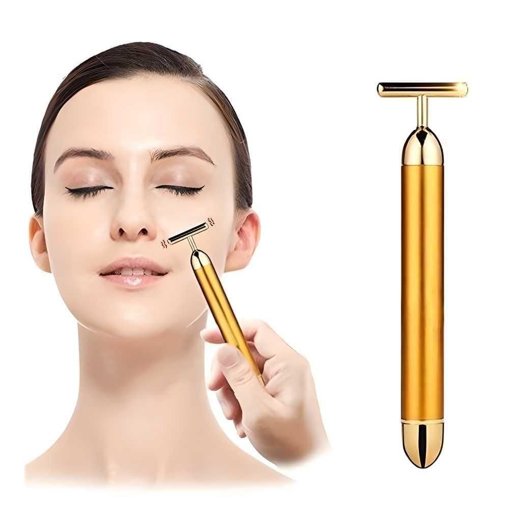 💛 ✨ 24K Gold Energy Beauty Bar – Electric Facial Massage Roller for Instant Lift & Glow ✨