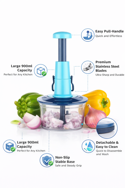 LuxTech™ Turbo-Pull Smart Chopper — 5-Second Manual Food Processor